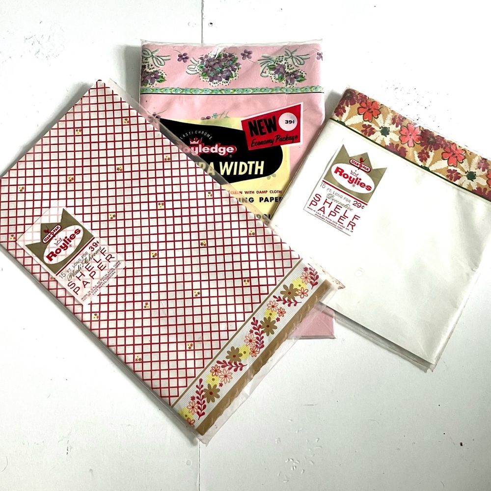 Vintage 50’s 60’s mod red pink floral asstorted shelf liner paper packs set of 3
